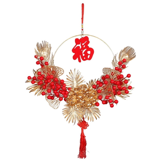 Naiovety Decoraciones Tradicionales Año Nuevo Chino Guirnalda Flores Elegantes Frutos Rojos Kits de decoración para fiestas pluma de pavo real