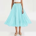 thumbnail image 2 of 21 Colors Flax Skirt for Women Summer Plus Size Flowy Large Hem Elastic Waist Breathable Lightweight Soft Casaul Pleated Midi Skirts Blue, 2 of 9