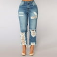 thumbnail image 3 of Fjofpr Clearance Sale Deal Ripped Jeans for Women Plus Size Clearance Women High Waisted Skinny Hole Stretch Slim Pants Calf Length, 3 of 9
