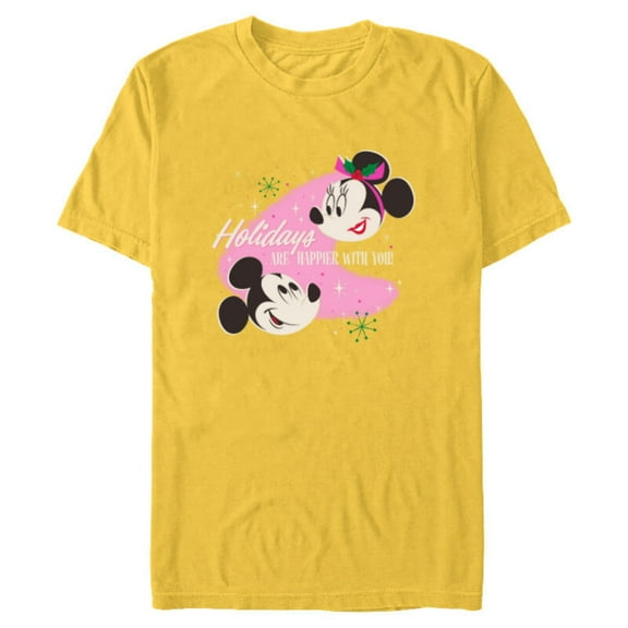 Disney Mickey & Minnie Mouse Holidays are Happier With You - Short Sleeve Blended T-Shirt for Adults - Customized-Yellow