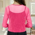 thumbnail image 6 of qolati Womens Glitter Sheer Shrug Elegant 3/4 Sleeve Tie Front Cropped Cardigans Party Lightweight Mesh Bolero Shrugs Hot Pink XXL, 6 of 7