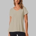 thumbnail image 2 of XIAONU Women's V Neck T Shirt Short Sleeve Hem Loose Fit Basic Top, 2 of 9