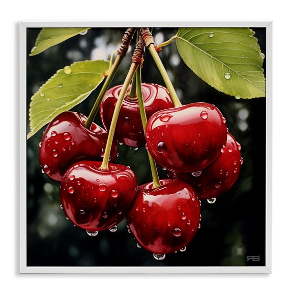 Stupell Industries Transitional Cherries with Water Droplets White Framed Giclee Art, 17 x 17, by RB
