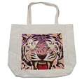 thumbnail image 1 of Tiger Shopping Bag, Style Macro Illustration of Strong Jungle Animal Face with Abstract Colors, Eco-Friendly Reusable Bag for Groceries Beach and More, 15.5" X 14.5", Cream, by Ambesonne, 1 of 2
