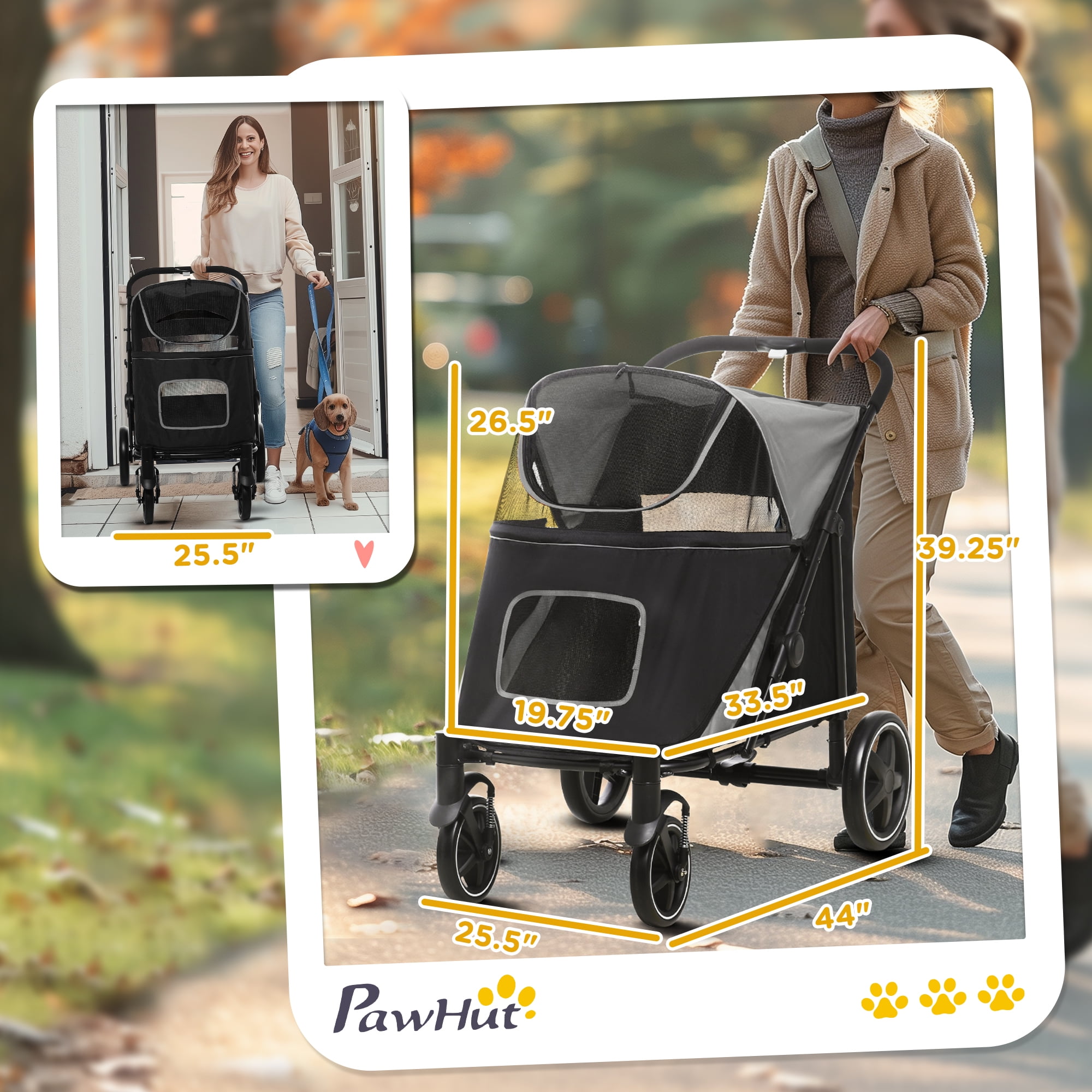 PawHut One Click Foldable Dog Stroller for M L Dogs Pet Stroller Red Walmart