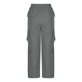 thumbnail image 6 of CQONEPT Womens Cargo Pants Drawstring Elastic Waist Causal Trousers Wide Leg Athletic Outdoors Pants with 7 Pockets Gray M, 6 of 6