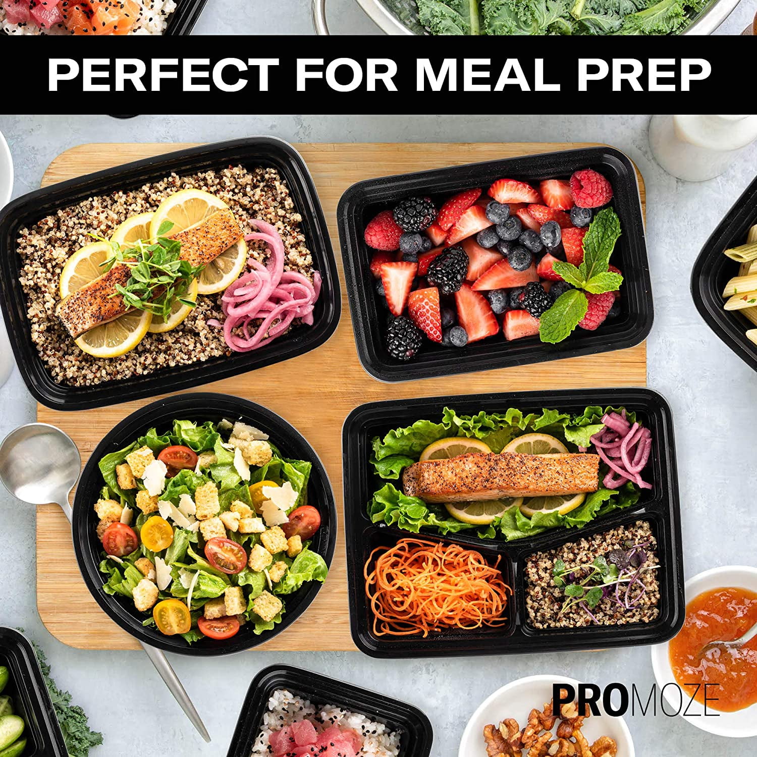 Neez 28 Oz [Pack 10] - 2 Compartment Meal Prep Containers with