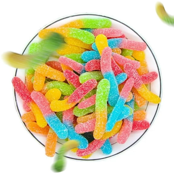 Sour Neon Gummy Worms 5 lb Bag - Multicolor Chewy Candy -NUYAFFA Halal Candy bag