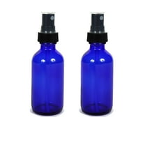 Global Cobalt Blue 2oz Black Mist Sprayer Bottle (60ml) Pack of 2 - Glass Tincture Bottles with Black Mist Sprayers for Essential Oils & More Liquids - Leakproof Travel Bottles