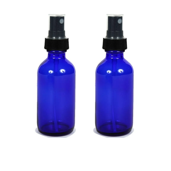 Global Cobalt Blue 2oz Black Mist Sprayer Bottle (60ml) Pack of 2 - Glass Tincture Bottles with Black Mist Sprayers for Essential Oils & More Liquids - Leakproof Travel Bottles