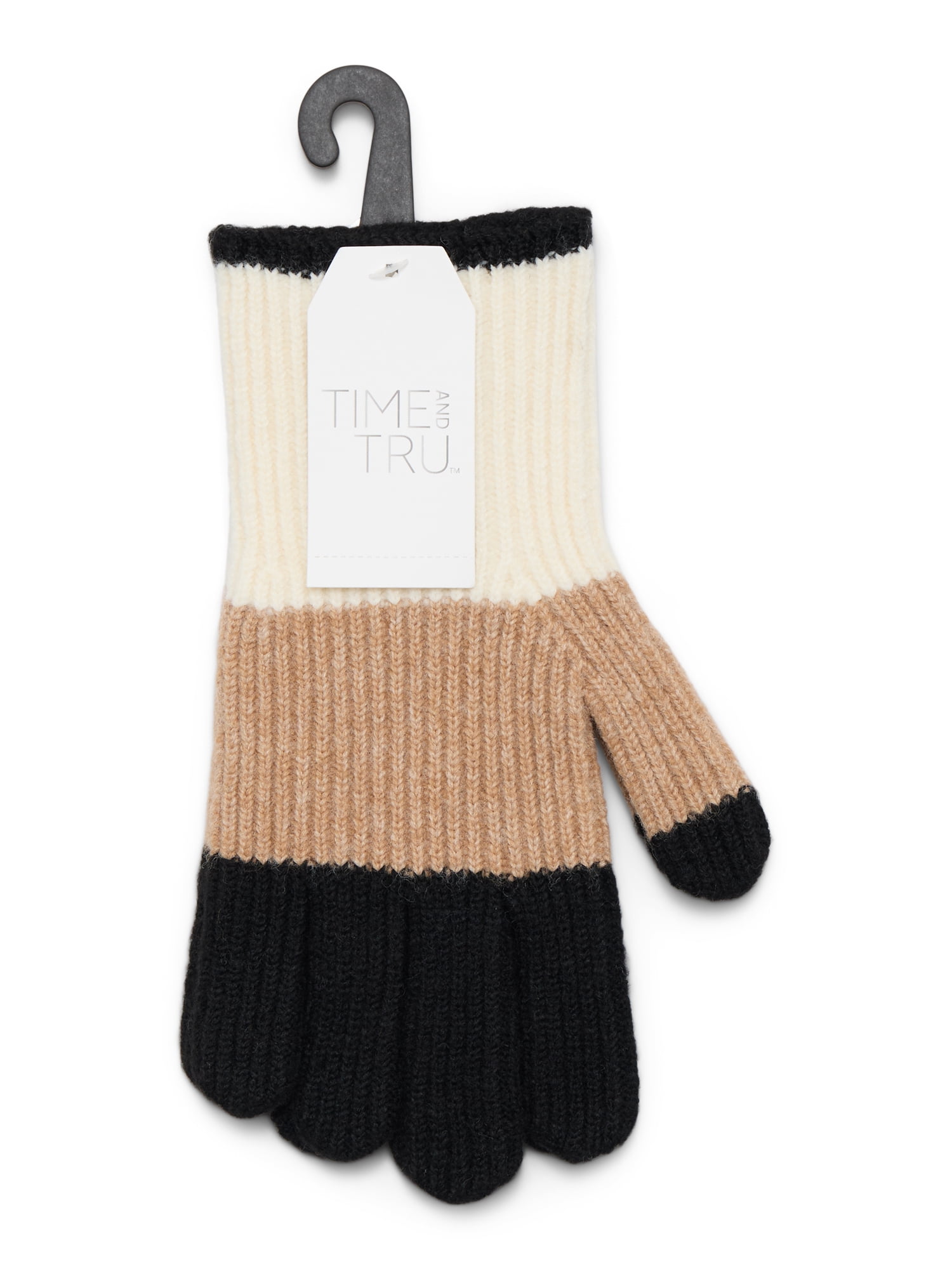 Time and Tru Women's Colorblock Gloves, One Size, White/Tan