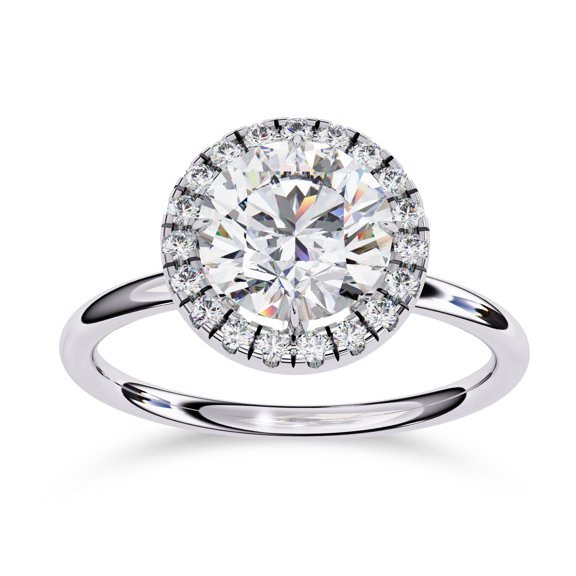 AFFY Halo Solitaire Engagement Ring for Women, 1.70 Carat (ctw) Round Cut Lab Grown Diamond Ring In 14K White Gold Over Sterling Silver F-G-H, SI Quality Gifts For Her Ring Size-4