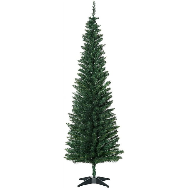 HOMCOM 6' Pencil Christmas Tree, Slim Artificial Xmas Tree with Realistic Branches, Sturdy Stand, Green