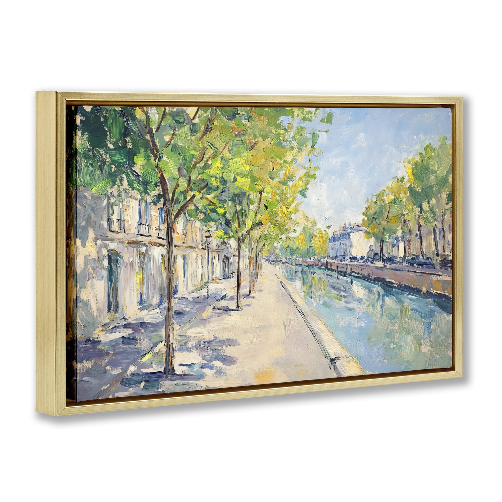 Stupell Industries Montrouge Canal Promenade Gold Framed Floater Canvas Wall Art, design by Creative Studio