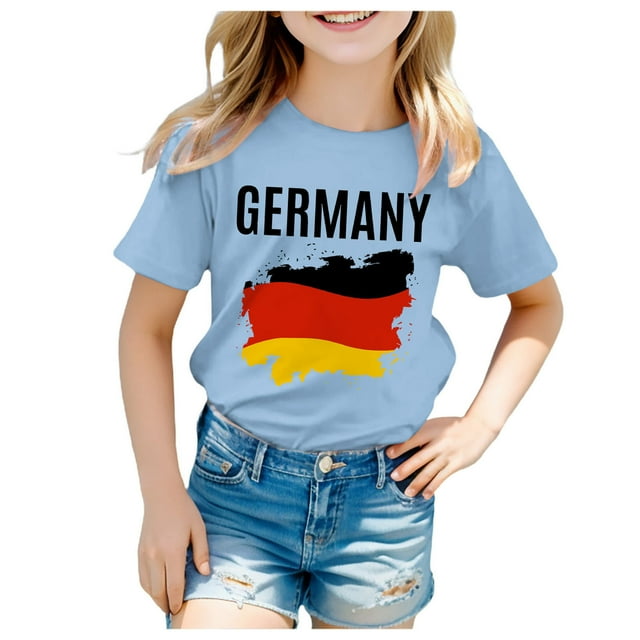 2DXuixsh T-Shirt à Col Rond pour Filles Manches Courtes Tee Été Sports Décontracté Mignon Imprimé Basique Bleu Clair Taille 120