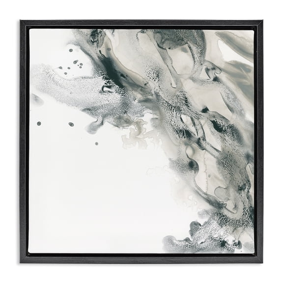 Stupell Industries Grey Swirled Liquid Abstract Painting Black Floater Framed Canvas Art Print Wall Art, 18 x 18