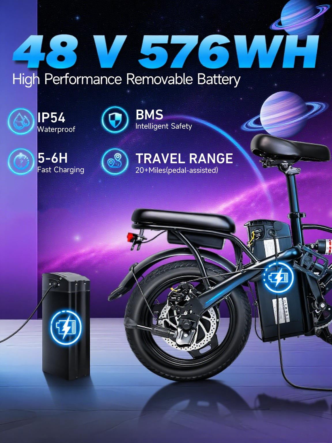 SHCNTEKU Folding Electric Bicycle for Adults Teens, 14IN Ebike with 500W Peak Motor, 20mph 25 Miles 576Wh Removable Battery , UL 2849