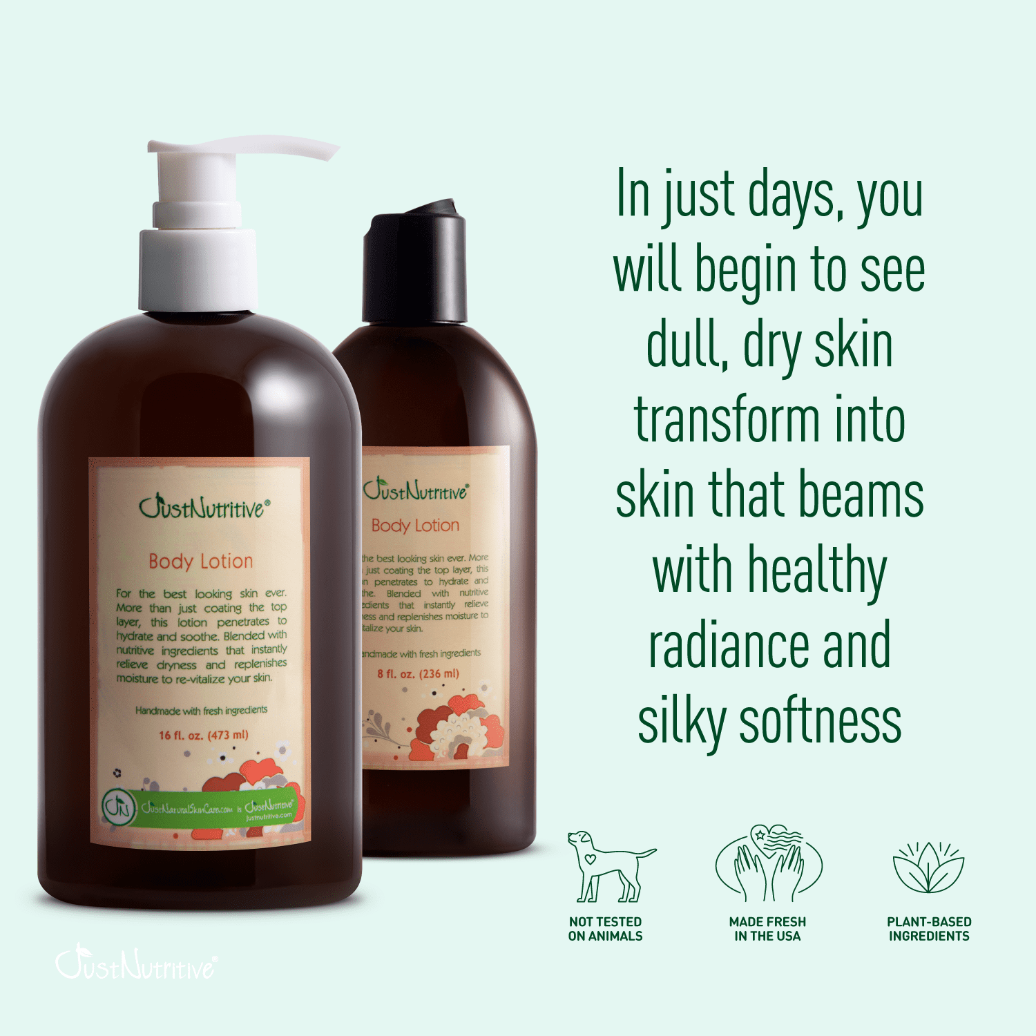 Just Nutritive Body Lotion for Moisturizing Dry Skin with Cocoa Butter, All Skin Types, 16oz