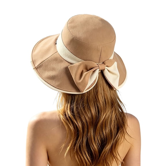 Women Bow‑Knot Bucket Sun Hat Split‑Back Design Wide Brim UV Protection Fisherman Cap Casual Travel Beach Outdoor Spring Summer Sun‑Shade Head‑Accessory
