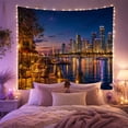 thumbnail image 2 of Vibrant City Night Skyline on Calm Harbor Water, Romantic Digital Art for City Lovers, Wall Art Decor, Housewarming Gift Tapestry Wall Hanging for Living Room and Dorm, 2 of 5