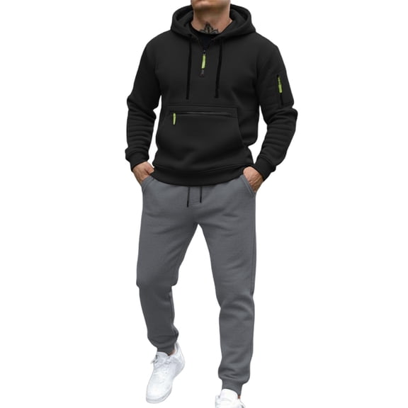 Sweatsuits Men 2 Piece Outfit Hooded Full Zip Up Jacket with Multiple Pockets And Matching Jogger Pants for Athletic Casual Wear