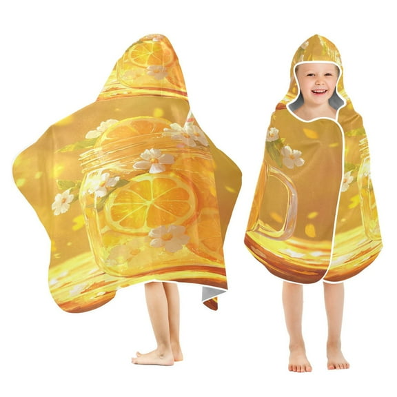 BZSMCE Towels Kids Hooded Beach Towel Orange Drink with Flowers Pool Bath Towel Soft