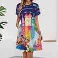 thumbnail image 2 of Small World Fantasyland Dress Fashion Beach Short Sleeve Dresses Female Party Printed Sundress, 2 of 7