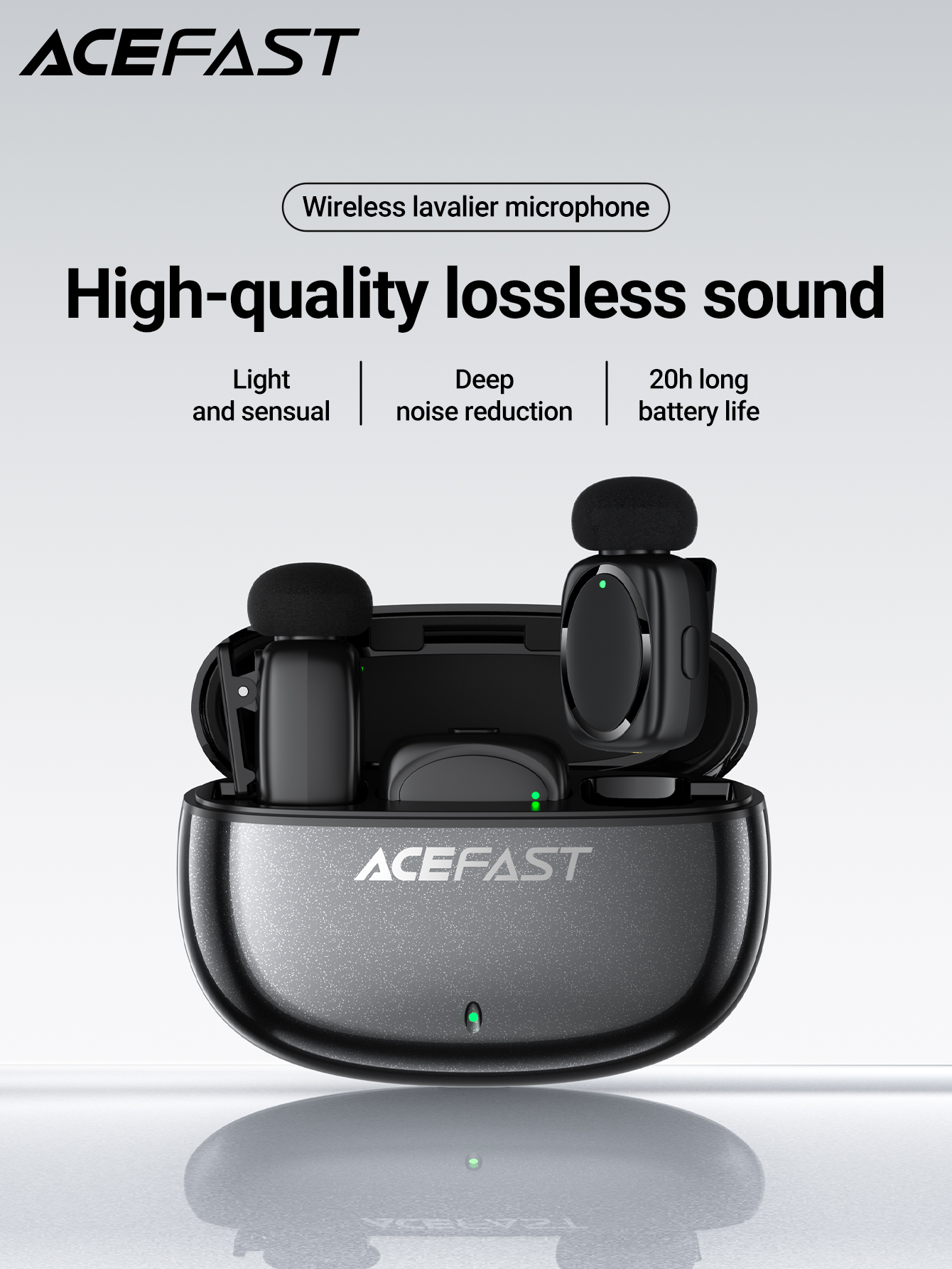 ACEFAST Mini Dual Wireless Lavalier Mics, 4H Single/20H with Case, Deep Noise Cancellation, Ideal for Podcasting/Live Streaming/Meetings