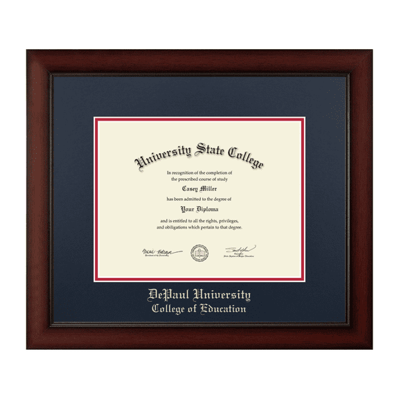 Framerly - Depaul Education Diploma Frame with Navy and Red Mat