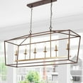 thumbnail image 4 of JONATHAN Y Pagoda 49" 6-Light Classic Traditional Metal Linear Cage Lantern LED Pendant, Oil Rubbed Bronze/Brass Gold, 4 of 9