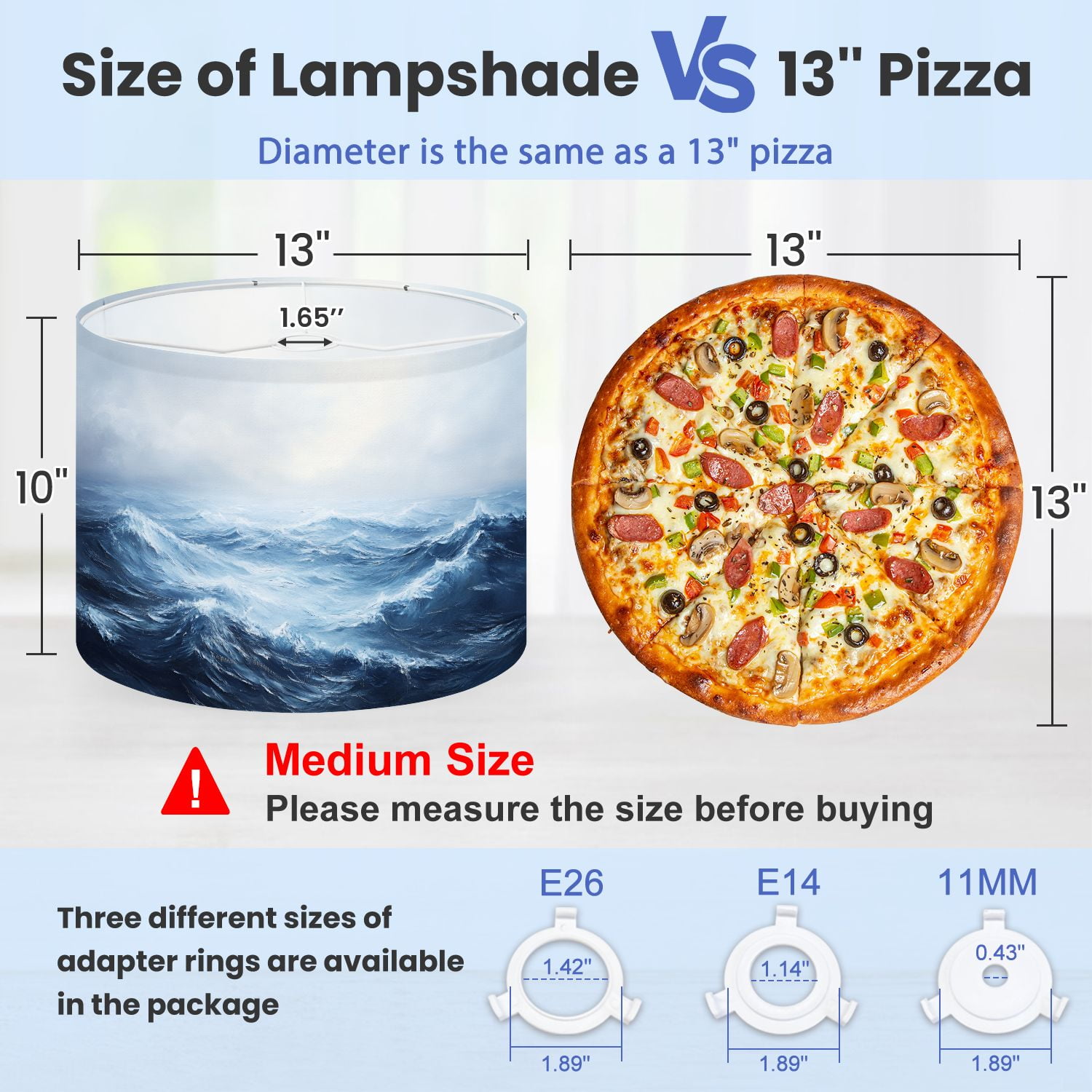 Lampshades 2 Pack Sea Stormy Waves Ocean Surface Churning Water White Foam Overcast Sky 13"x13"x10" Light Shade for Table Lamps Floor Lamps Drum Lamp Shades Lampshade Replacement Easy Assembly