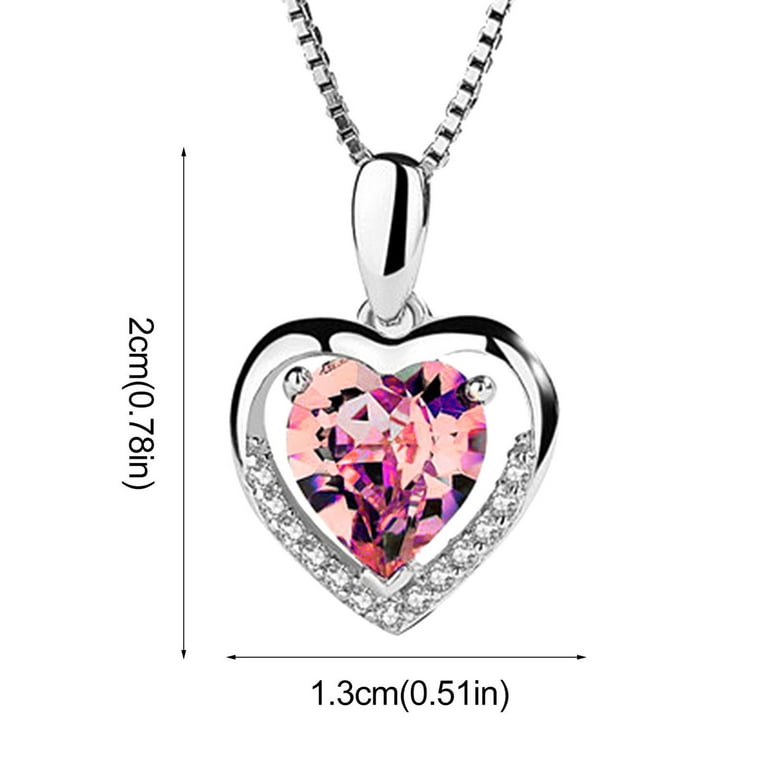 Silver Pink Crystal Heart Necklace