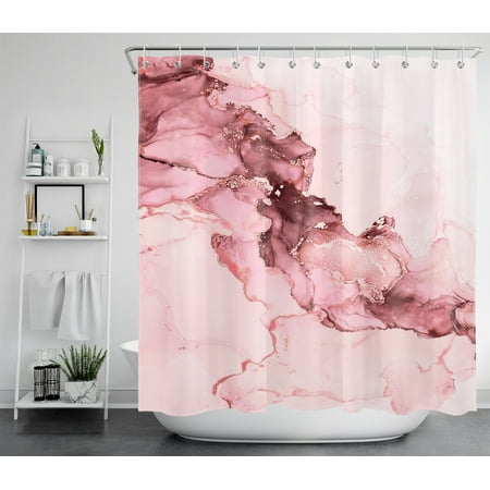 HVEST Minimalism Shower Curtain for Bathroom Decor,Abstract Marbling Shower Curtain with Hooks Set,Pink Water Ripple Polyester Waterproof Durable Fabric Bath Accessories,72x78 Inches