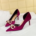 thumbnail image 3 of Zapatos de mujer para banquetes, tacón alto, ante, boca baja, puntiagudos, huecos en los laterales, hebilla de diamante con perlas y lazo, zapatos de salón individuales, 3 of 5