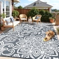 thumbnail image 6 of Waterproof Outdoor Rug 9' x 18' - Reversible Mandala Outdoor Plastic Straw Rug, Durable Foldable Patio Rug for RV, Deck, Balcony, Backyard, Picnic, Porch, Camping, Beach, Gray, 6 of 10