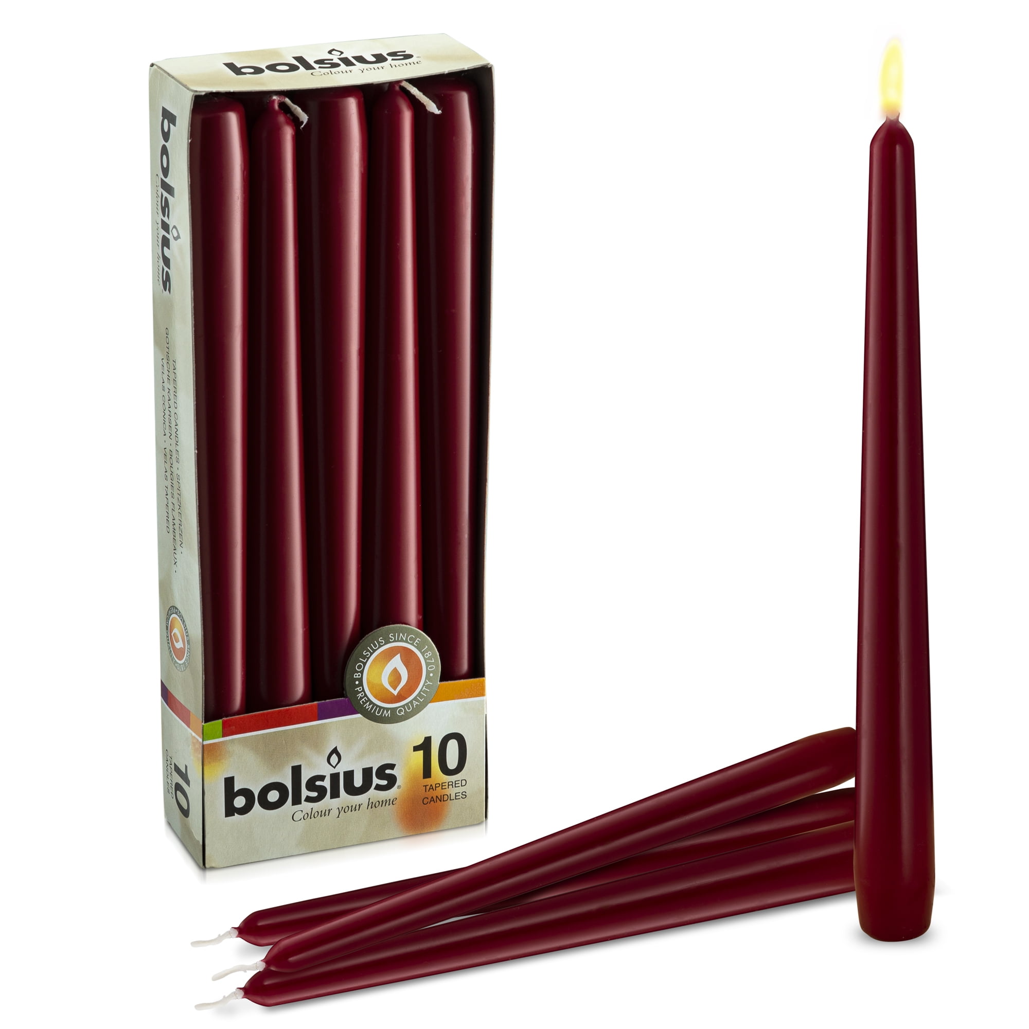 Bolsius 10 Inch Wine Red Taper Unscented Dark Colored Candles for