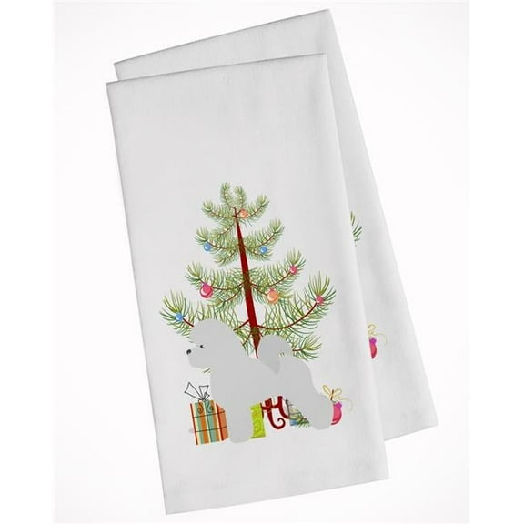 Bichon Frise Merry Christmas Tree White Kitchen Towel - Set of 2