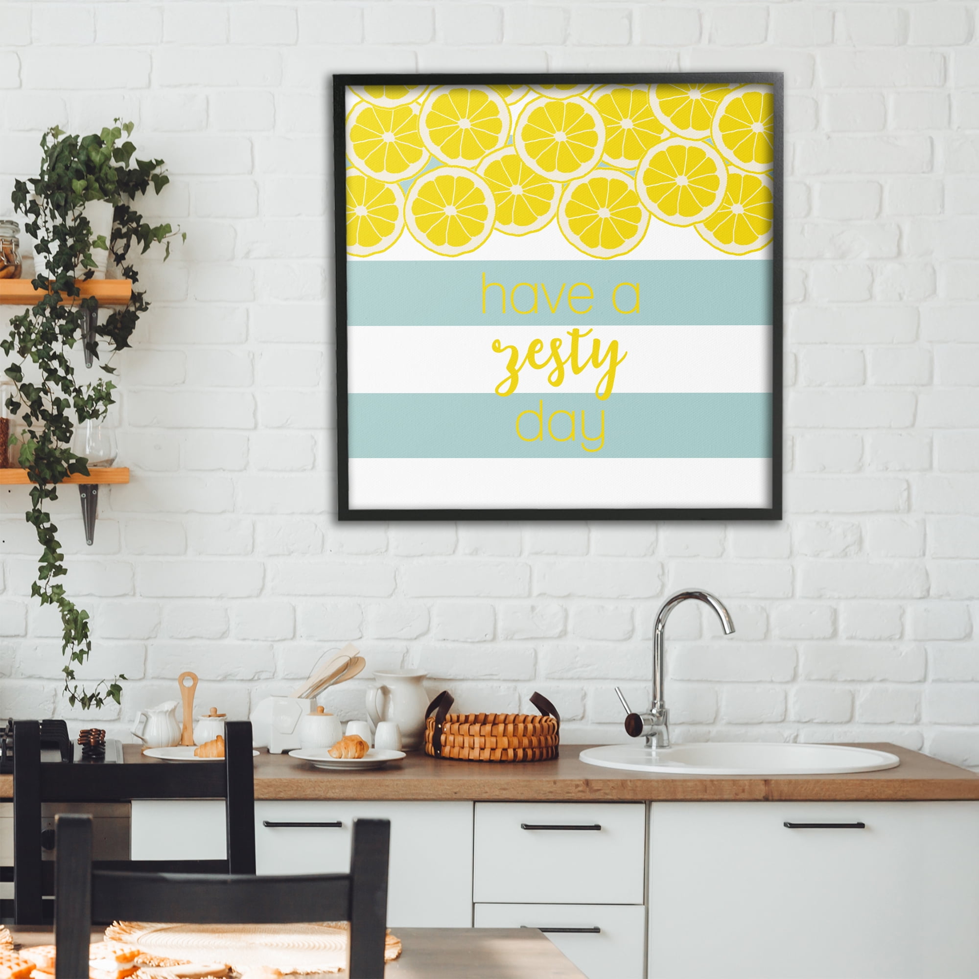 Stupell Industries Zesty Citrus with Stripes Black Framed Giclee Art, design by Anna Quach