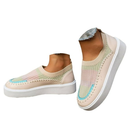 Oyedens Platform Fashion Sneakers for Women Casual Leopard Rainbow Canvas Shoes Slip on Walking Flats