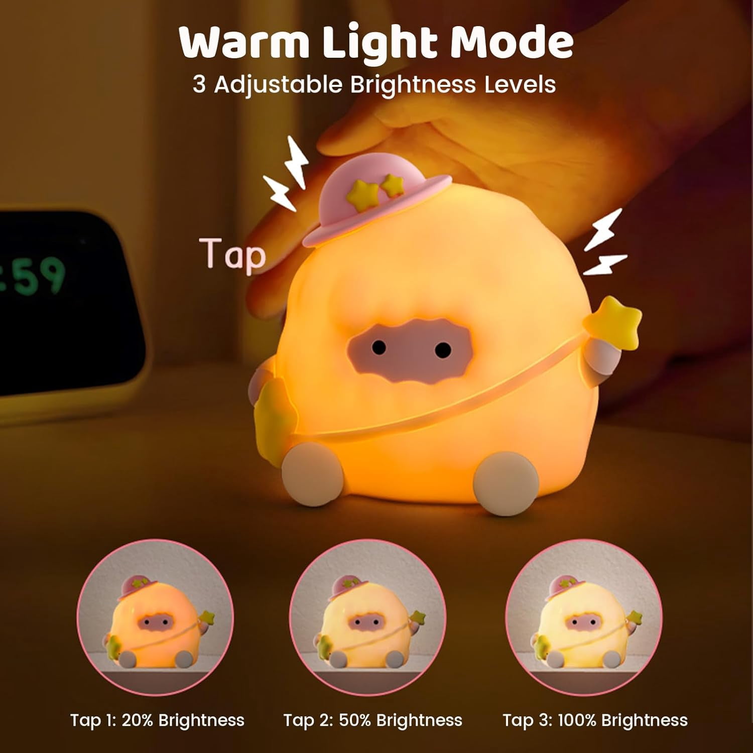 Kid Night Light, Baby Lamb Sheep Nursery Night Light, 3 Levels & 7 Colors Touch Lamp with Timer, Rechargeable Squishy Silicone Nightlight, Cute Gifts for Girls Women