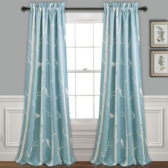 Lush Decor Bird On The Tree Room Darkening 84" x 52" + 2" Header Nature Blue 100% Polyester 3" Rod Pocket Pair Window Panel