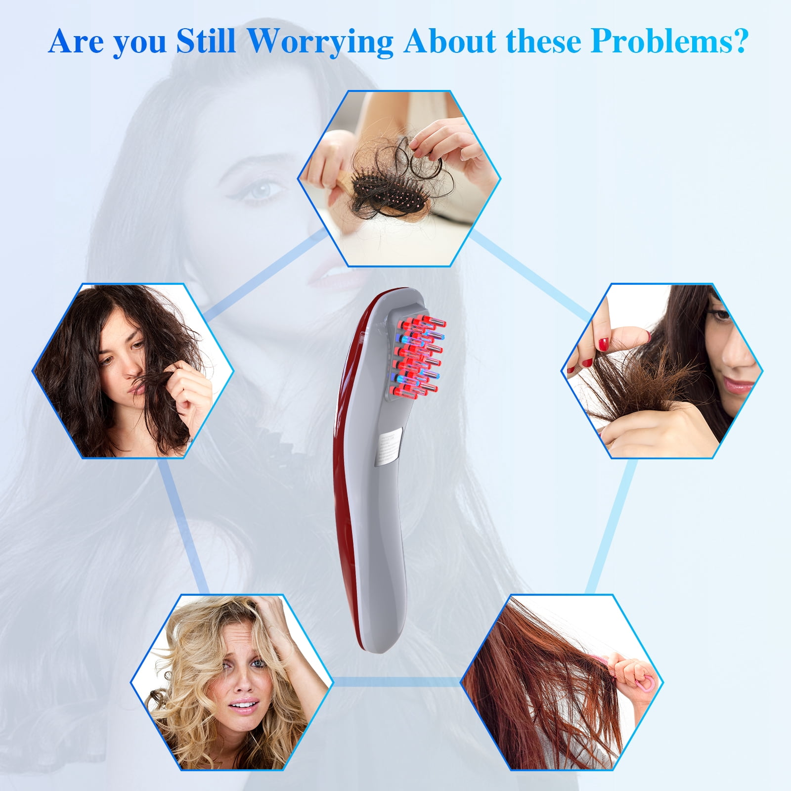 PUPCA Massage Comb with Red & Blue Light Therapy for Reduce Hair Loss Hair Growth Improve Hair Quality