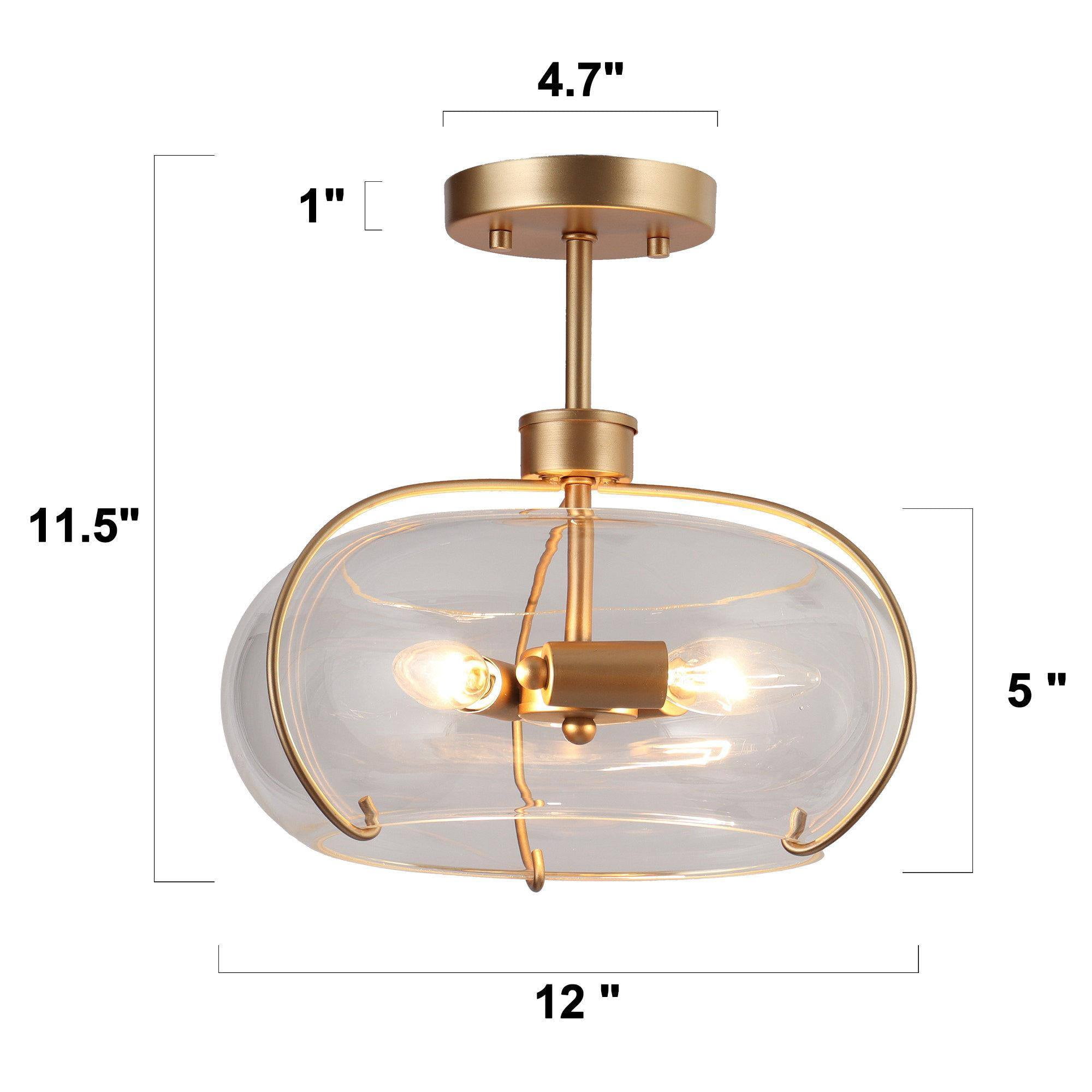 Riccandim 12-in Matte Gold Indoor 3 -Light Semi-flush Mount Light with Clear Glass