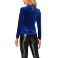 thumbnail image 3 of INSPIRE CHIC Women's Mesh Panel Swiss Dots V-Cut Neck Patchwork Long Sleeve Top S Royal Blue, 3 of 6