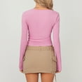 thumbnail image 2 of Lamuusaa Womenacute;s Spring Autumn Knit T-shirt Long Sleeve Solid Color Button Up Ribbed Tops, 2 of 7