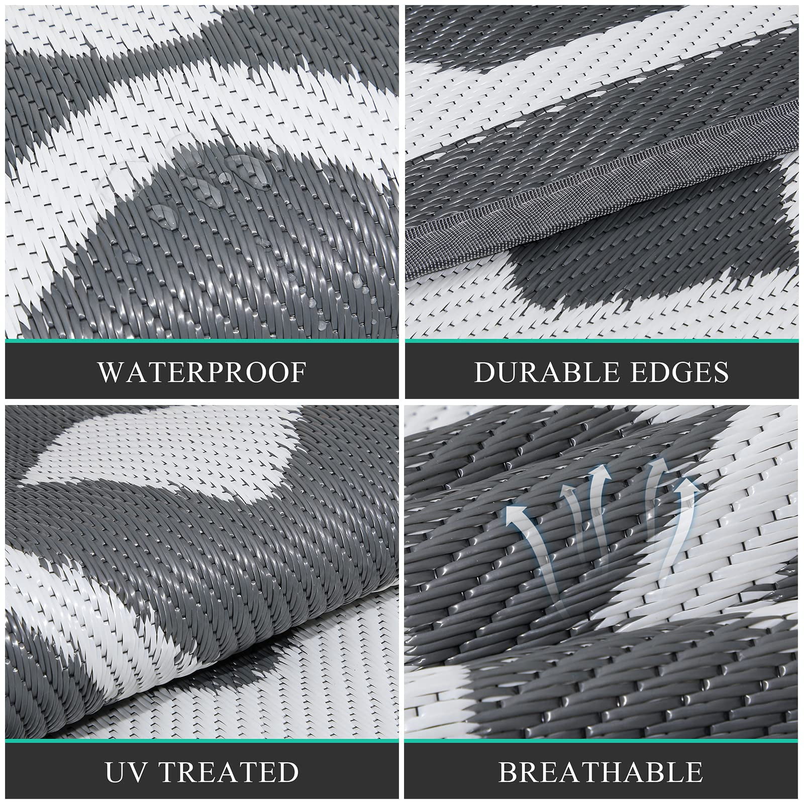 Findosom 8'x10' Large Outdoor Rug Waterproof Patio Rug RV Outdoor Mat Reversible Plastic Straw Area Rug Mat Camping Rugs Floor Mat for Outdoors, RV, Patio, Backyard, Deck, Picnic, Beach, Trailer Gray
