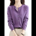 thumbnail image 3 of Suéter de Larga con Cuello Redondo de Color Liso para Mujer, Chaqueta de Punto Combinable para y Otoño Púrpura XXL, 3 of 8
