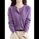 thumbnail image 3 of Suéter de Larga con Cuello Redondo de Color Liso para Mujer, Chaqueta de Punto Combinable para y Otoño Púrpura XL, 3 of 8