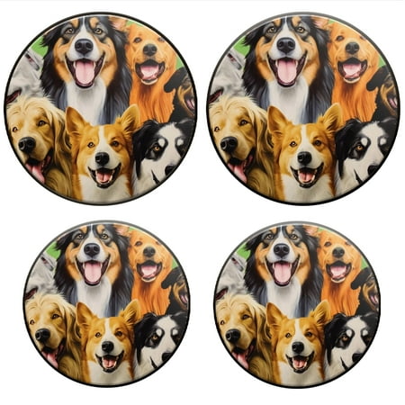 

BaHomeck Electric Stove Burner Covers Set of 4 Round Metal Gas Stove Burner Covers 8 Inch and 10 Inch Kitchen Decor Group Of Dogs With Happy Expressions