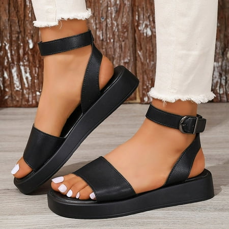 

Yzengfg Ladies Summer Casual Solid Colour Beach Outwear Clip Toe Buckle Thick Bottom Flat Bottom Large Size Sandals Comfortable Sandals for Women with Heels